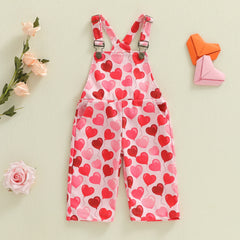 Baby Girl Valentines Day Heart Print Overalls