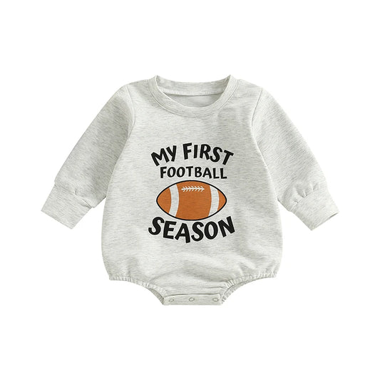 0–24M Baby Boy Football Long Sleeve Onesie with Rugby & Letter Print