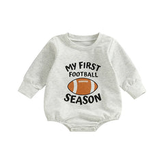 0–24M Baby Boy Football Long Sleeve Onesie with Rugby & Letter Print