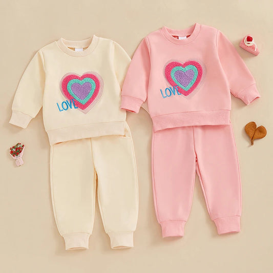 12M - 3T Toddler Girls Valentine's Day Letter Heart Embroidery Set