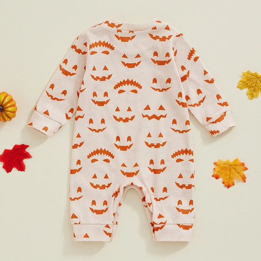 Baby All-over Pumpkin Print Long Sleeve Round Neck Halloween Romper