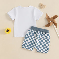 Baby Boy  Letter Tee & Checkerboard Shorts Summer Set