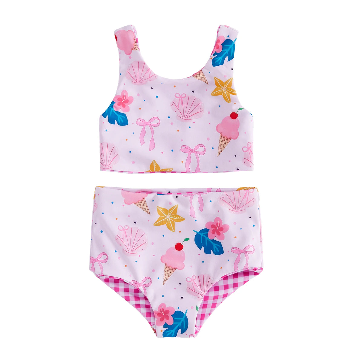 BabyGirl Reversible Seashell Floral Print Swimwear Set