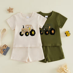12M - 5T Baby Boys Tractor Embroidery Tops and Shorts Set