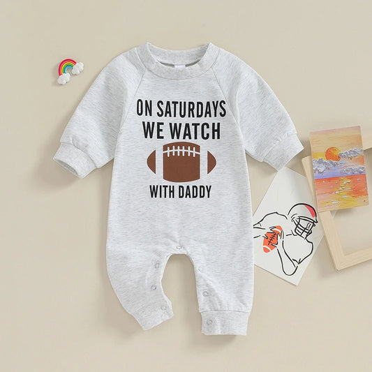 0–18M Unisex Baby Football Print Long Sleeve Romper