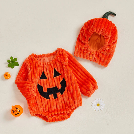 Unisex Baby Lone Sleeve Pumpkin Costume Romper with Hat