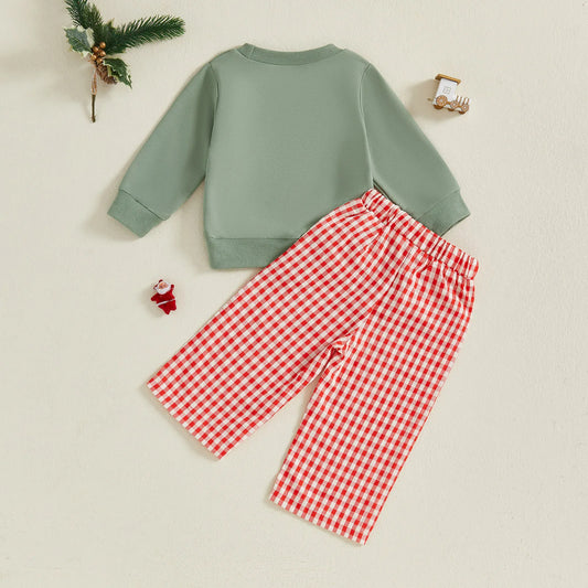 Toddler Baby Unisex Santa Sweatshirt & Plaid Pants Christmas Outfit