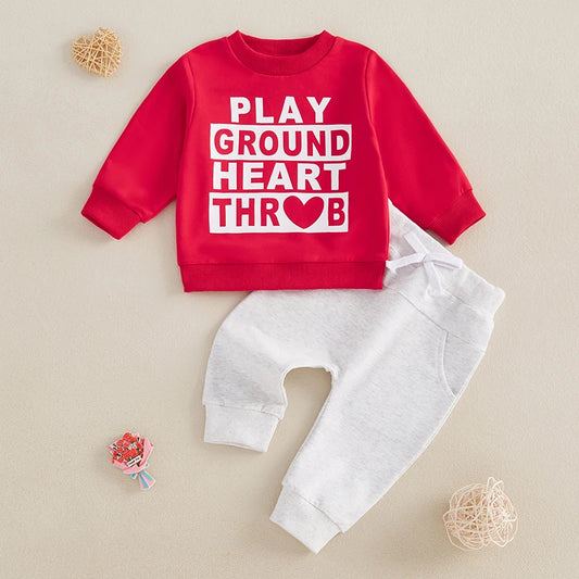 Toddler Boy Valentine’s 2-piece Set Letter-Print Sweatshirt and Jogger Pants