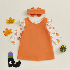 Baby Girl Pumpkin Long Sleeve Onesie, Dress & Headband Halloween Set