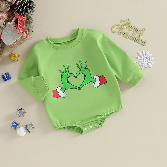 Baby Unisex Holiday Grinch Sweatshirt Bubble Romper