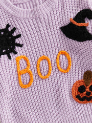 Toddler Unisex Pumpkin & Witch Hat Embroidery Halloween Knit Sweater