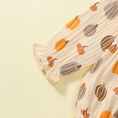 Baby Girl Pumpkin Print Halloween Onesie with Ruffles & Headband