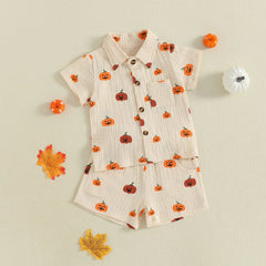 Unisex Pumpkin Halloween Tee & Shorts Outfit