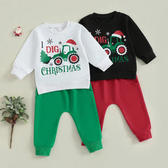Toddler Baby Boy Tree & Excavator Pullover & Pants Fall Outfit