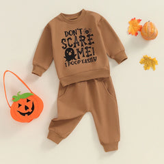 Baby Boys Halloween Letter Print Top & Solid Pants Autumn Set