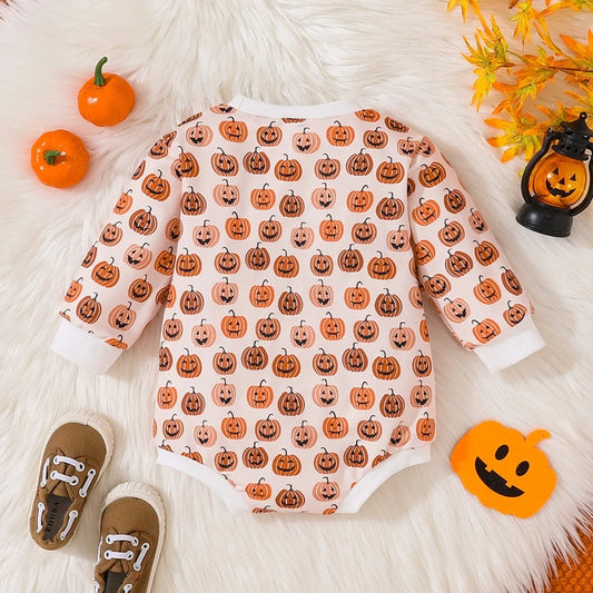 Unisex Baby Pumpkin Print Long-Sleeve Romper
