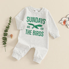 Unisex Baby Letter Bird Print Long Sleeve Romper