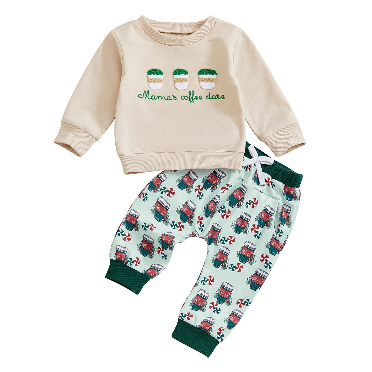 Toddler Baby Boy Coffee Print Sweatshirt & Pants Christmas Outfit