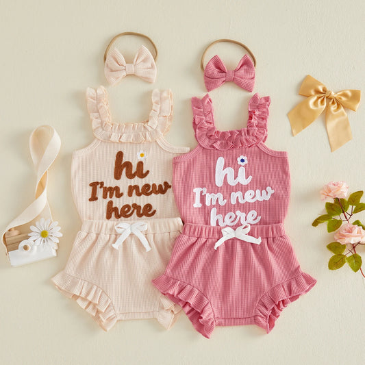 Baby Girl Letter Floral Embroidery Outfit Set