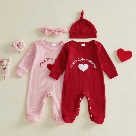 0–18M Baby Unisex Long Sleeves and Heart Embroidery Valentine’s Romper