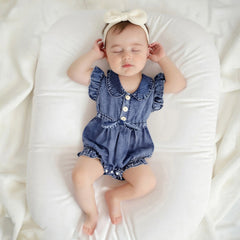 Baby Girl Denim Onesie  Fly Sleeve, Button-Up Bodysuit