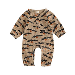 Unisex Baby Long Sleeve Pumpkin Bat Print Halloween Romper
