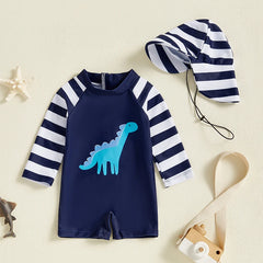 Baby Boys Rash Guard Dinosaur Swimsuit With Swim Cap