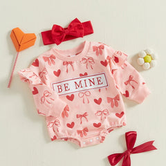 Infant Baby Girl Spring Heart Bow Romper & Headband Set