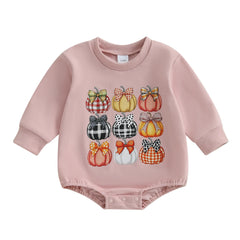 Newborn Baby Girl Pumpkin Print Long-Sleeve Halloween Romper