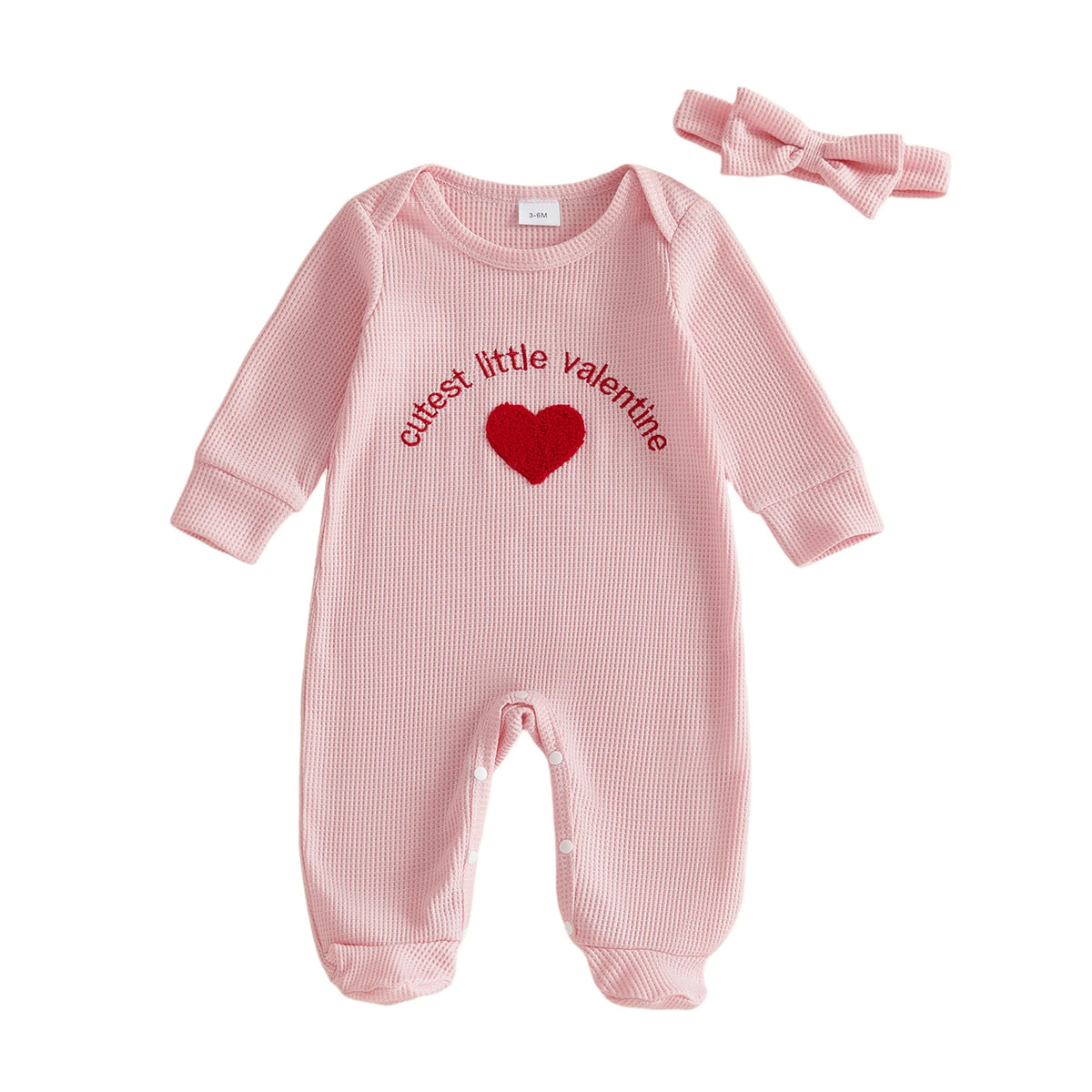 0–18M Baby Unisex Long Sleeves and Heart Embroidery Valentine’s Romper