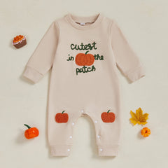 Unisex Baby Long Sleeve Crew Neck Embroidery Pumpkin Halloween Romper