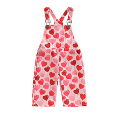 Baby Girl Valentines Day Heart Print Overalls