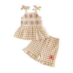 Baby Girl Sleeveless Plaid Print Outfit