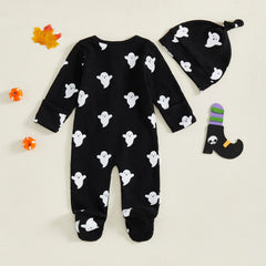 Baby Boys’ Halloween Ghost Print Footies with Hat