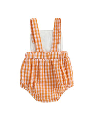 Baby Boy Halloween Pumpkin & Ghost Embroidery Plaid Romper