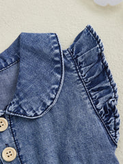 Baby Girl Denim Onesie  Fly Sleeve, Button-Up Bodysuit