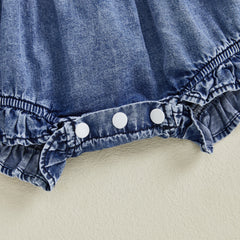 Baby Girl Denim Onesie  Fly Sleeve, Button-Up Bodysuit