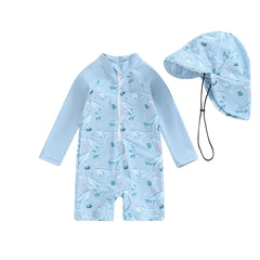 Baby Boy Whale Print Sun Hat Swimwear Set Toddler Bathing Suit