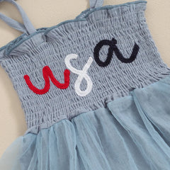 Baby Girl 4th of July Letter Print Romper Dress and Headband Set
