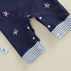 Baby Boys Fourth of July Short Sleeve Striped Romper + Overalls