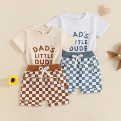 Baby Boy  Letter Tee & Checkerboard Shorts Summer Set