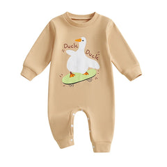 Skateboarding Duck Baby Romper | Cozy Fall Jumpsuit