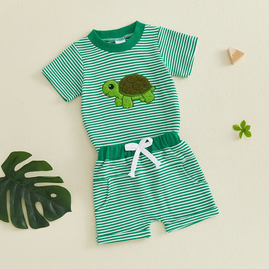 Baby Boy Turtle Embroidered Outfit