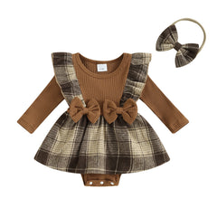 Baby Girls Autumn Romper Dress With Headband