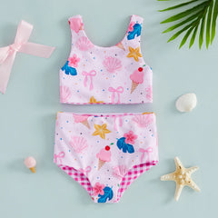 BabyGirl Reversible Seashell Floral Print Swimwear Set