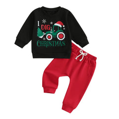 Toddler Baby Boy Tree & Excavator Pullover & Pants Fall Outfit