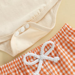 Baby Boys Pumpkin Onesie, Plaid Pants & Hat Halloween 3-Piece Outfit