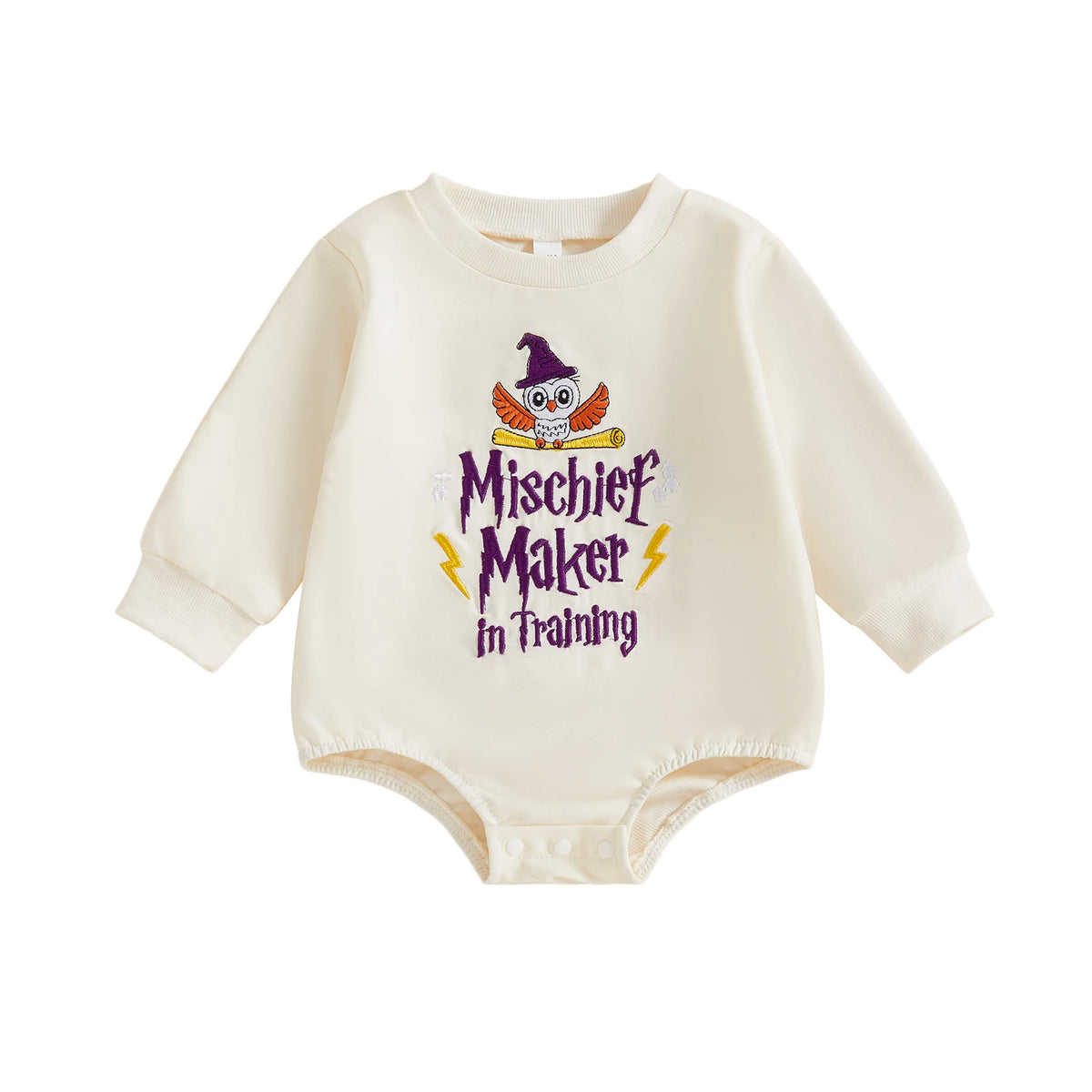 Unisex Baby Sweatshirt Casual Owl Letter Embroidery Long Sleeve Onesie