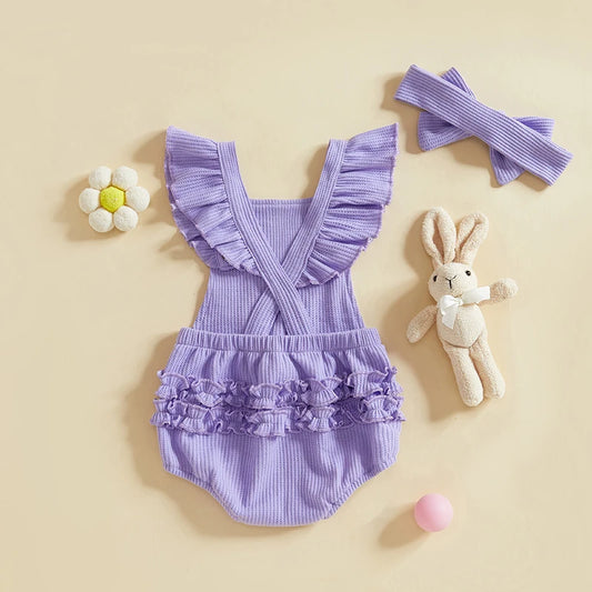 Baby Girls Floral Print Ruffle Onesie with Matching Headband Set