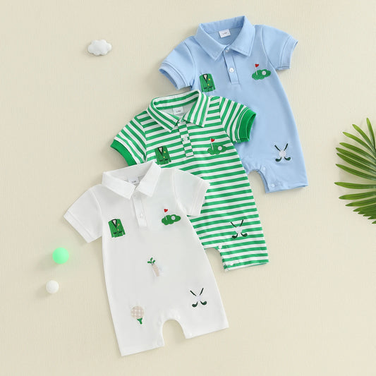 Baby Boys Golf Embroidery Short Sleeve  Romper